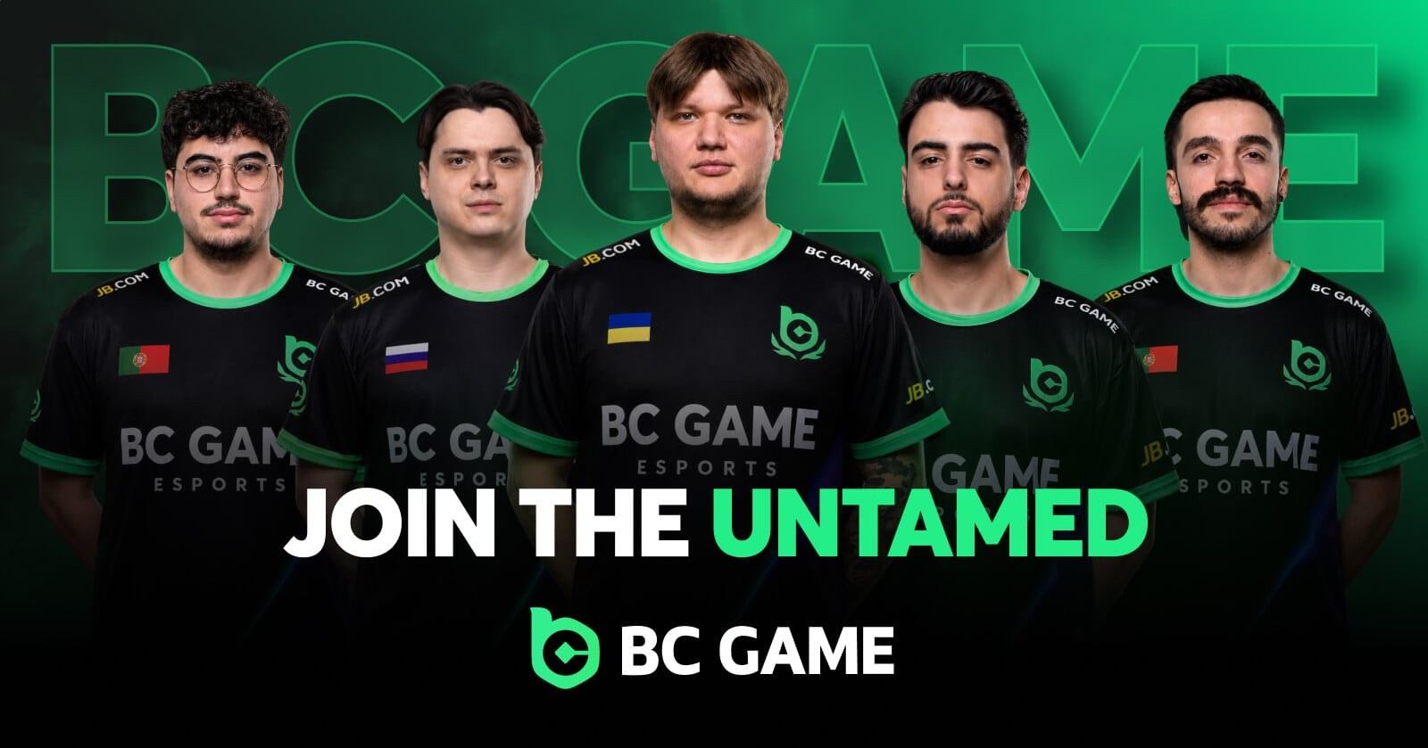 Five esports players above Join the Untamed BC Game text